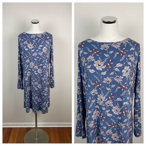 J. Jill Blue Pink Red Floral Long Sleeve Dress Women Large